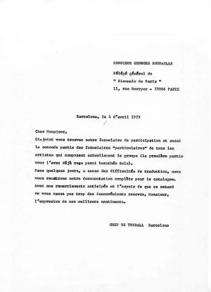 Carta : Barcelona, a Georges Boudaille, París, 1975 abr. 4