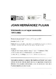 Tornant a un lloc conegut, 1972-2002. Joan Hernández Pijuan [Dossier de premsa]