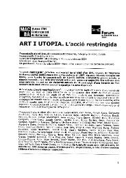 Art i utopia. L’acció restringida [Dossier de premsa]