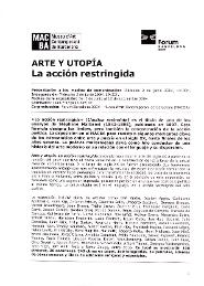 Art i utopia. L’acció restringida [Dossier de premsa]