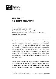 Pep Agut. Als actors secundaris [Dossier de premsa]