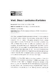 Vinil. Discs i caràtules d'artistes [Dossier de premsa]