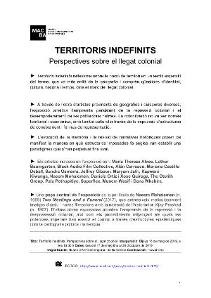 Territoris indefinits. Perspectives sobre el llegat colonial [Dossier de premsa]