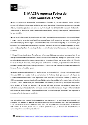 Felix Gonzalez-Torres. Política de la relació [Dossier de premsa]